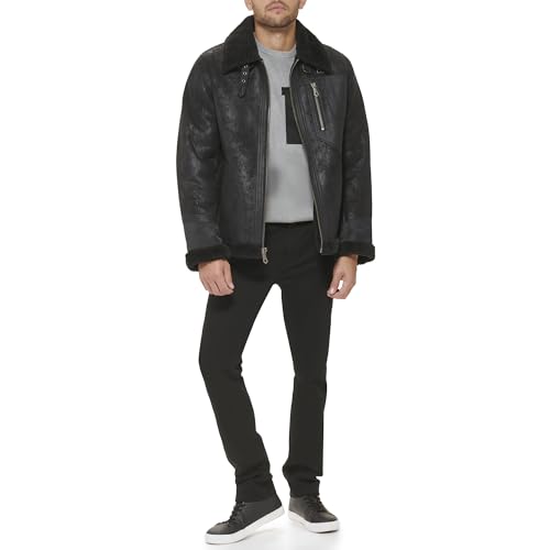 DKNY Mens Faux Fur Lined Bomber Jacket2