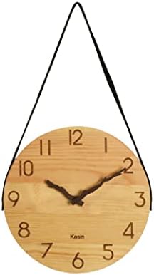 Kesin Wooden Wall Clocks 10 inch Silent Wall Clock Battery Operated Hand Made Round Farmhouse Clock with Rope Hanging Home Decor for Kitchen, Living Room, Bedroom, Office (Nature)