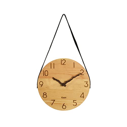 Kesin Wooden Wall Clocks 10 Inch Silent Wall Clock Battery Operated Hand Made Round Farmhouse Clock With Rope Hanging Home Decor For Kitchen, Living Room, Bedroom, Office (Nature) #TOP25