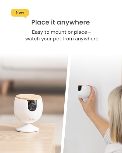 Furbo Mini Haustierkamera [Basic]: Kleine Kamera, große Sicherheit & Seelenfrieden | Kompakte intelligente Kamera, Farbnachtsicht, 2-Wege-Audio, Bell- oder Miauen-Alarm, mit Handy-App, Innenkamera