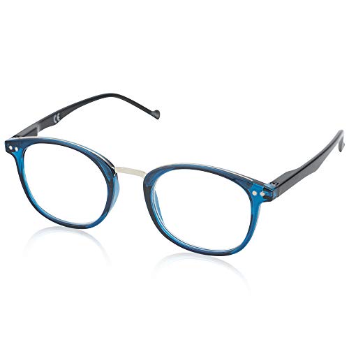 Image of In Style Eyes Modern Reading Glasses - Full-rimmed, Classic Oval Style, Lightweight Frame with Metal Spring Hinges - Blue - 1.0x