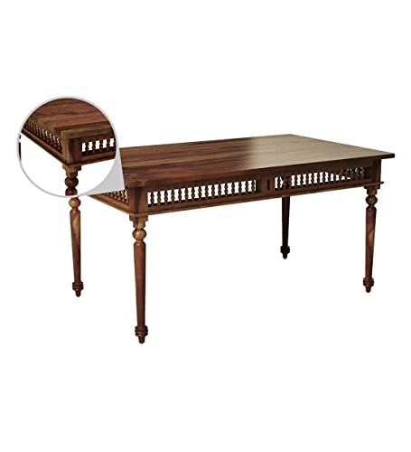 Image of Jangid Handicraft Solid Sheesham Wood Traditional Dining Table 6 Seater | Wooden Six Seater Dinning Table with 6 Chairs for Home | Chairs with Cushion | Dining Room Set for Restaurants | Natural