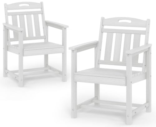 Image of Patio Chairs Set of 2, HDPE Outdoor Dining Chairs with Wide Seat, All Weather Oversized Porch Chair for Garden, Backyard, Deck - White
