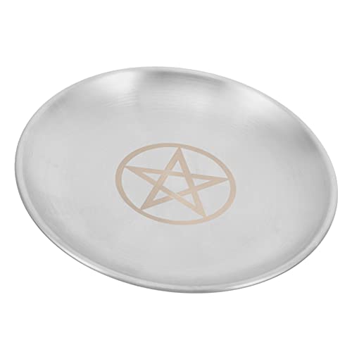 Betooky Pentagram Platter Tray Candle Decor Silver Decor Astrology Pentagram Plate Pentagram Tealight Holder Witchcraft Supplies Storage Tray Candle Stand Metal Candle Tray Stainless Steel #TOP25