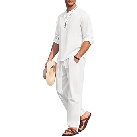 COOFANDY Men's Cotton Linen Summer Set Cover