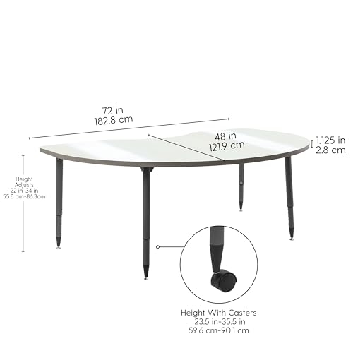 Image of Adapte Commercial Dry-Erase Classroom Activity Table - 48 inch x 72 inch Kidney Whiteboard, ADA Compliant Tapered Legs, Glides & Casters Adjustable Height 22-34 inch Wheelchair Accessible, School Furniture