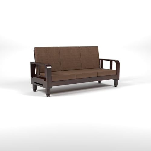Image of Solid Sheesham Wood 3 Seater Sofa Set - Elegant and Stylish 3 Person Seating Wooden Sofa for Your Living Room (Design 4)