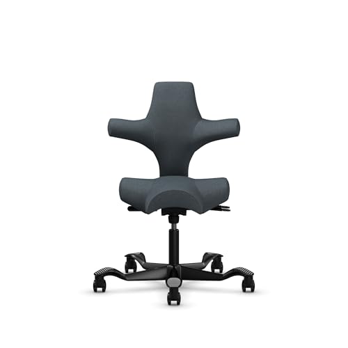 Image of HAG Capisco Standard Chair-Black Frame-Upholstered Dark Gray