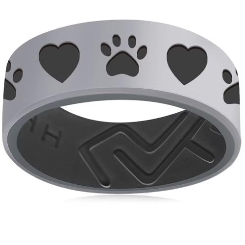 AJZYX シリコン ハート 犬 足 カップルリング、メンズ レディース 通気性 ゴム 記念日 約束 婚約 結婚指輪、幅8mm 厚さ2mm サイズ6-13, 7, シリコーン, 宝石なし