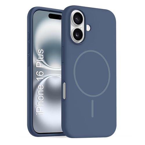 Image of iPhone 16 Plus Silicone Magsafe Case | Shock Proof Design & Camera Protection | Premium Rubberised Apple iPhone 16 Plus Cover (Microfiber Lining) | Magnetic Liquid Silicone - Navy Blue