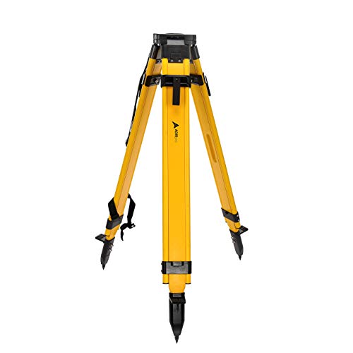 AdirPro Universal Survey Tripod – Wood/Fiberglass Laser Level Tripod – Transit Level Tripod - Quick Clamp - Heavy Duty Contractor Tripod 5/8” x 11” Thread (Yellow)