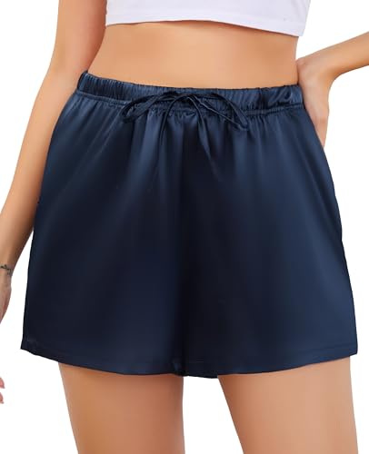 Vlazom Women's Silk Satin Pajama Shorts Soft Lounge Sleep Pj Bottoms with Pockets Drawstring Boxer...