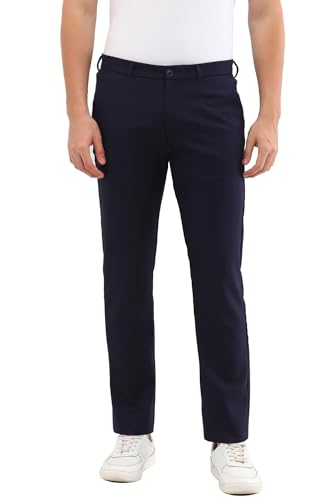 Men Navy Slim Fit Solid Casual Trousers