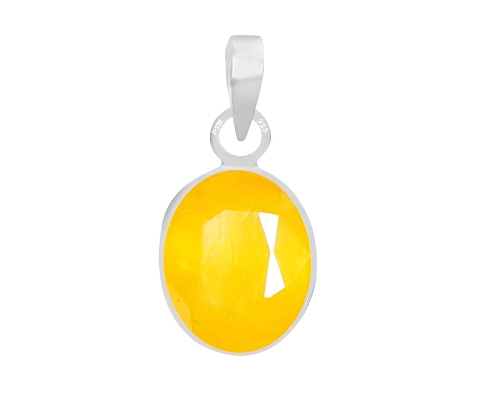 PTM Natural Yellow Sapphire/Pukhraj 3.25 to 10.25 Ratti or 3.00 to 9.50 Carat Astrological Certified Gemstone bis Hallmark 925 Sterling Silver Pendant for Men & Women