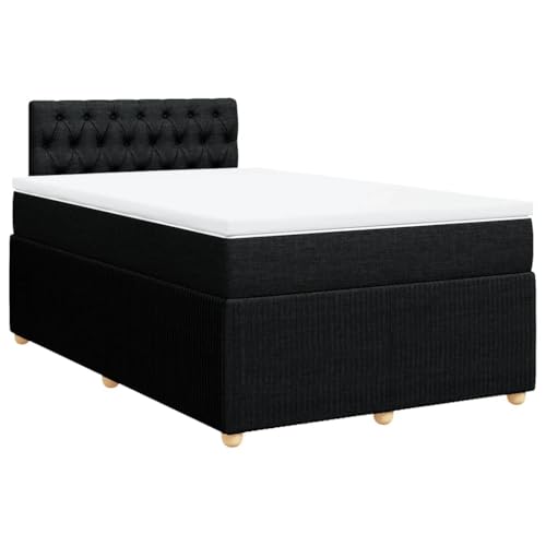 vidaXL Boxspringbett, Doppelbett mit LED Matratze Matratzenauflage, Bettgestell mit Lattenrost Kopfteil, Polsterbett Bett für Schlafzimmer, Schwarz 120x200cm Stoff