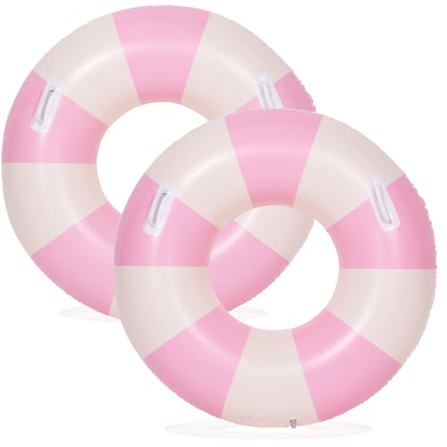 2PCS Large Swimming Pool Tubes Inflatable Pool Floats for Adult Swim Ring Floaties Inflatable Swimming Pool Raft Summer Beach Lounger Float Party Supplies (Pink, 36 inch) - image 1