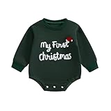 allshope Infant Baby Boy Girl Christmas Outfit Jumpsuit My First Christmas Embroidery Romper Bodysuit Newborn Fall Clothes (Green, 3-6 Months)
