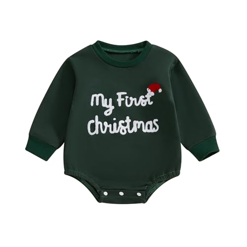 Gureui My First Christmas Baby Boy Girl Outfit Newborn Long Sleeve Romper Onesie Toddler Infant Winter Clothes (A Green My First Christmas 6-12 Months)