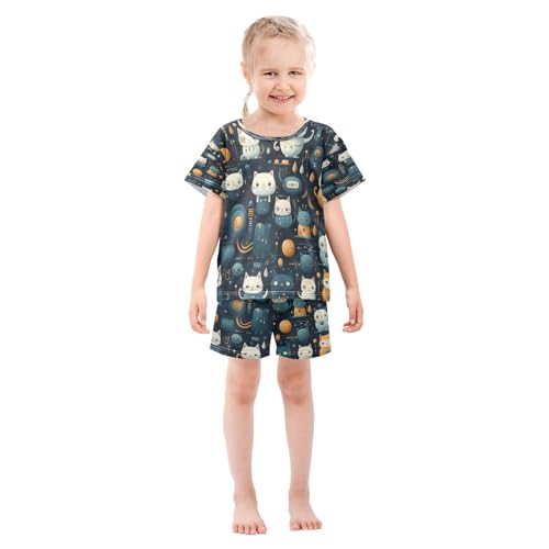 Animal Cat Kids Pjs Set Boys Girls Summer Short-Sleeve Sleepwear Pajamas 2PCS3