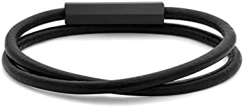 MVMT Men's Double Leather Wrap Black Bracelet, MD/LG