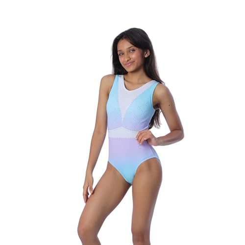 Image of IKAANYA Girls /Women Sleeveless Rhinestone Leotard - Ideal for Gymnastics, Dance, Yoga, Acrobatics or Performance (Toddlers, Kids, Adults) (TRQS-LAV, 4-5 Years)