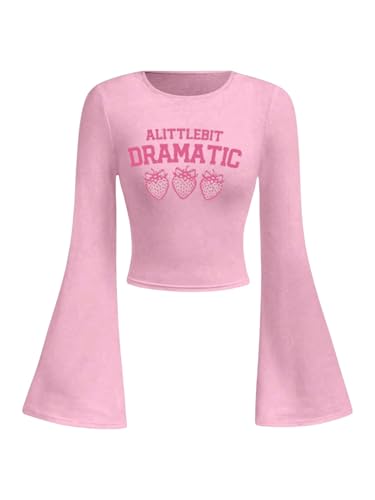 SOLY HUX Girl's Flared Long Sleeve Cute T-Shirts Crew Neck Graphic Fitted Tee Crop Tops