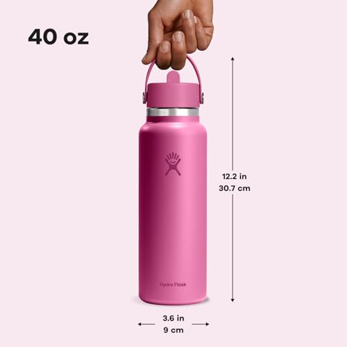 Hydro Flask Water Bottle - Insulated Stainless Steel - Wide Mouth Flex Straw Lid, Non Spill, Leakproof and Refillable in 40 Oz Reef Pink - image 7