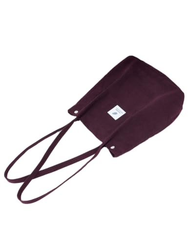 Image of Corduroy Tote Bag Cute Tote Bags for Women Shoulder Bag with Inner Pocket for Work Beach Travel and Shopping Grocery