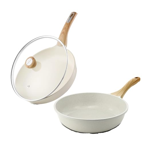 Image of SENSARTE Nonstick Ceramic Frying Pan Skillet, 8-Inch Omelet Pan, Healthy Non Toxic Chef Pan with Lid, Induction Compatible Egg Pan with Heat Resistant Handle, PFAS-Free, White