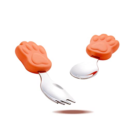 Kalar 赤ちゃん用 離乳食スプーン スプーン ステンレススプーン 赤ちゃん用 シリコン スプーン 柔らかい ステンレス製 食器 初めてのフィーディング ベビー用品 シリコンゴム 握りやすい 新生児 乳児(2個セット・オレンジ)