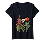 Photo Gallery donna foxglove daisy tulip floral maglietta con collo a v Photo Gallery donna foxglove daisy tulip floral maglietta con collo a v