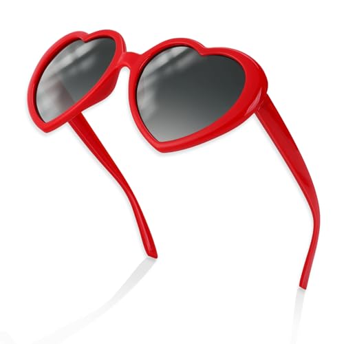 Red Heart Sunglasses for Women Festival Accessories UV400 Red Heart Glasses Birthday Accessories Fun Sunglasses for Women Vintage Fashion Valentines Day Gift Rave Party Supplies Travel Photo Props