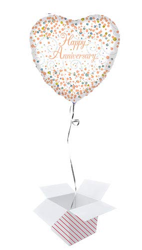 PARTYRAMA.CO.UK Holographic Rose Gold Happy Anniversary Heart Shape Foil Helium Balloon - Inflated Balloon in a Box