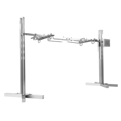 BBQ Stand Rotisserie Grill Kit, Stainless Steel Outdoor Electric Grilling with 360° Rotation, Silver Finish 25 W Motor and Height Adjustable Roaster Stand, Heavy Duty Barbeque Grills for Pig Lamb