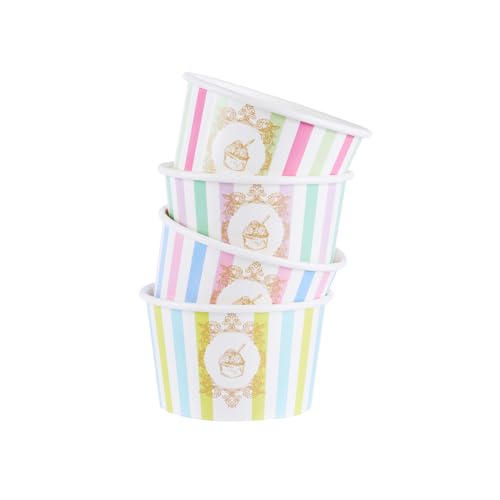 Image of Restaurantware Paper Cups 200 Count 8 Ounce Square Disposable Ice Cream Containers, Leak-Resistant Paper Dessert To Go Cups, Hot And Cold Food, Durable Assorted Stripe Design