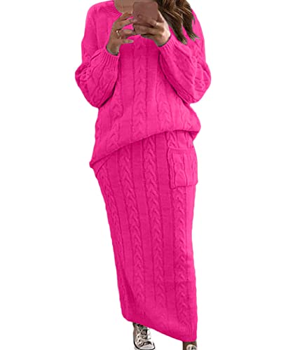 Image of Sexyshine Women's Cable Knit Long Skirt 2 Piece Outfit Chunky Oversized Pullover Sweater Top and Long Pencil Skirt Sets