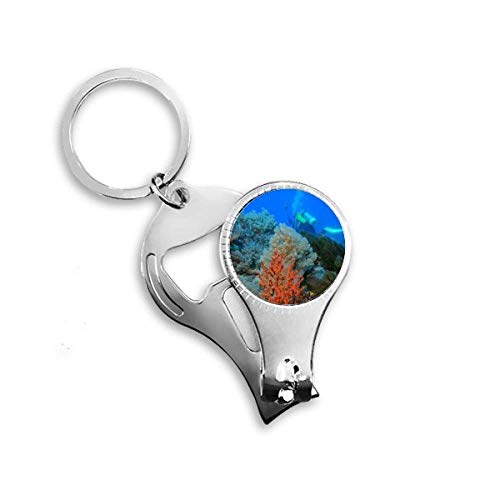 Ocean Fish Diving People Coral Science Nature Nail Nipper Ring Key Chain Bottle Opener Clipper