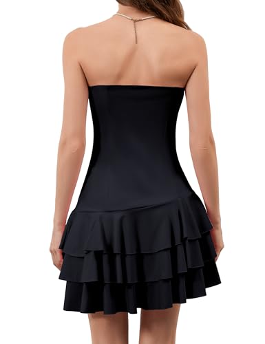 Image of Meladyan Women's 2025 Summer Strapless Tube Dress Sexy Off Shoulder Ruffle Tiered Flowy Mini Dresses Black