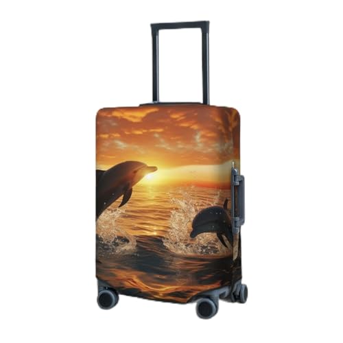 KHiry Luggage Cover for Travel Elastic Suitcase Cover Dolphins jumping out of the water at sunset Luggage Covers Luggages Protector for Adult Anti-Scratch Luggages Decorative Cover for Travel X-Large