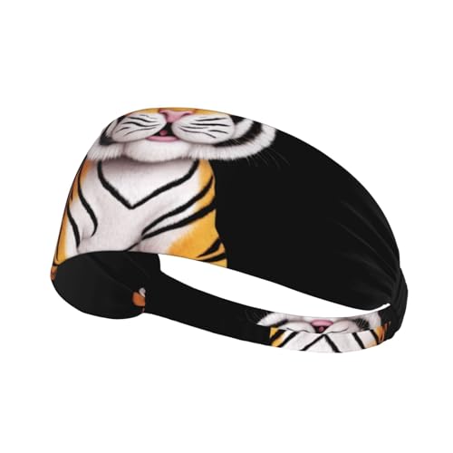 Elastic Sports Headband Hairband YYHWHJDE Smart and cute little tiger Picture Soft, Breathable, Quick-Dry