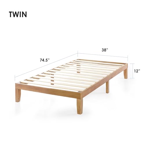 Mellow Naturalista Classic 12-Inch Solid Wood Platform Bed | Wooden Slats, No Box Spring Needed, Easy Assembly | Twin, Natural Pine