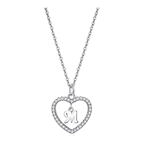 Heart Initial Necklace for Women Personalised Silver Necklace Letter M Name Pendant a Necklaces CZ Jewelry Message Card Gifts for Girls Cover