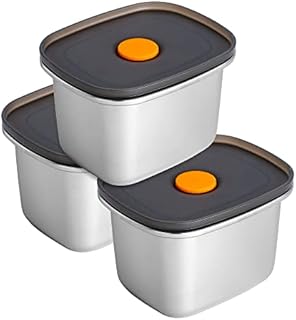 Misichao Small Stainless Steel Food Containers with Airtight Lids Metal Bento Lunch Box Snack Box Meal Prep Fresh & Save Kitchen Pantry Organization Dishwasher/Freezer Safe Reusable 450ml 3 Count