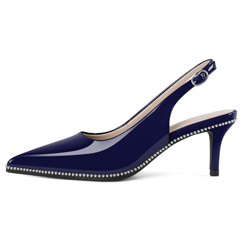 Image of YODEKS Slingback Heels for Women Pointy Toe Beaded Heels Close Toe Kitten Heel Pumps 2.5 Inch Stiletto Pumps Wedding Party Dressy Shoes