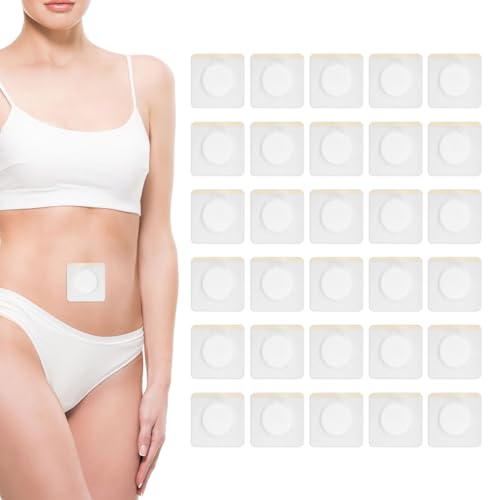 30pcs Castor Oil Pack Wrap Belly Button, 3.14x3.14in Leak-Proof Highly Absorbent Disposable Organic Self-Adhesive Oil-Free Cotton Castor Oil Patches Pad Cover Patch Without Oil (White)