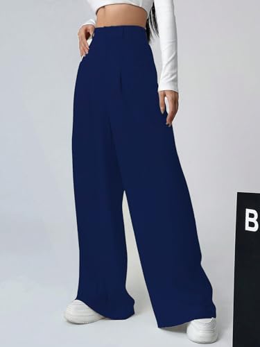Image of Shasmi Women's Loose Mid Rise Solid, Pleated Trousers, Wide Leg Pocket Casual Long Korean Trousers Pant (146)