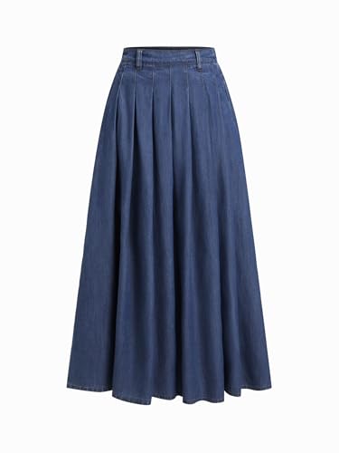 CIDER Womens Jean Skirts Long Denim Pleated A Line High Waisted Skirt Blue XL