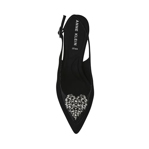 Anne Klein Womens Inviting Embellished Faux Suede Slingback Heels2