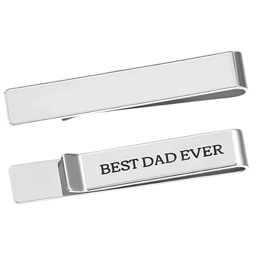 Liliaafar 1set Tie Clips for Men Stainless Steel Tie Bars with Gift Box Best Dad Ever Gift Father of the Gifts(Silver)