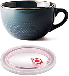 Large Ceramic Soup Bowls, Coffee Cup Soup Mug Ith Lid & Handle Salad Bowls for Cereal Milk Dessert Oatmeal Ramen Bowls, Microwave Safe-D-700ml/23.6oz